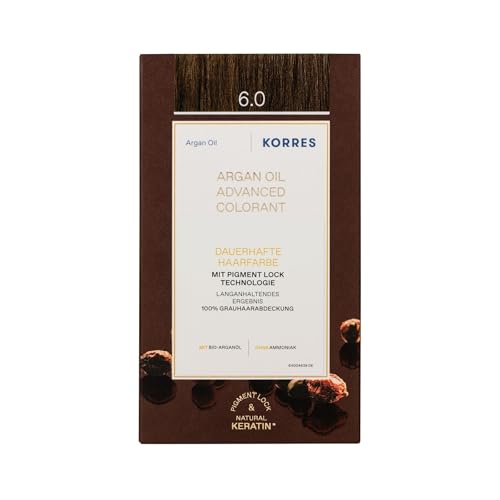 Produktfoto von KORRES Argan Oil Colorant – ammoniakfreie Haarfarbe Dunkelblond 6.0 – mit Bio-Arganöl, 100% Grauhaarabdeckung &…