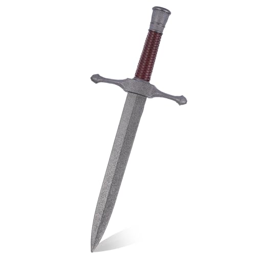 16 PU Foam Sword Prop -Medieval Knight Fake Dagger Role-Play Costume Accessory for Halloween Cosplay Kids and Adults (Brown/Silver One Piece)