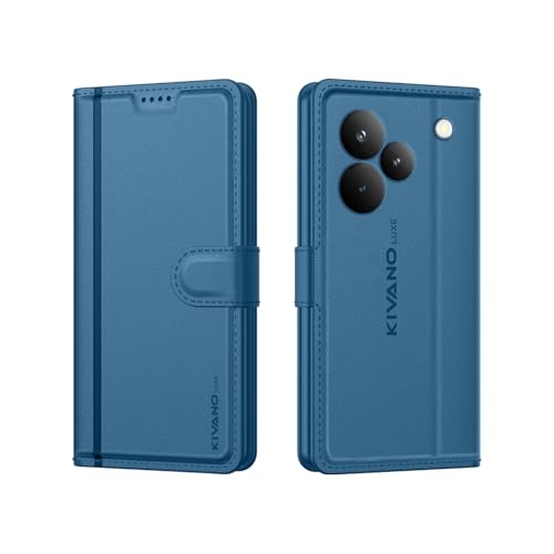 Image of KIVANO LUXE Compatible for Realme P4 Pro 5G Luxury Handmade Leather Magnetic Flip Folio Case | Card Holder & Kickstand | Slim Protective Cover | Unisex - Blue