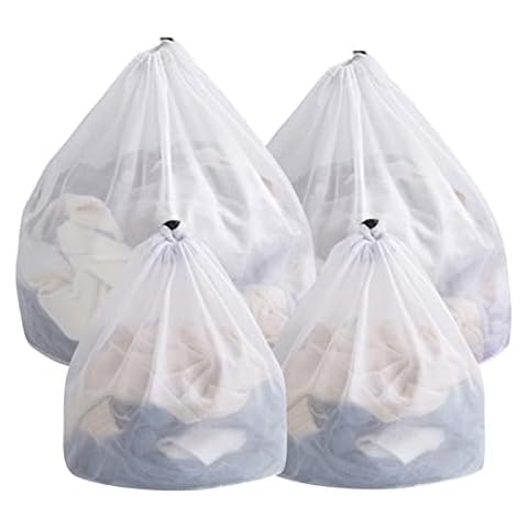 ZOCONE 4PCS Mesh Laundry Bags, 2 Extra Large White Laundry Bags for Washing Machine and 2 Small Washing Machine Bag for Clothes, Socks, Bra, Bed Sheets, Curtains, Duvets Cover