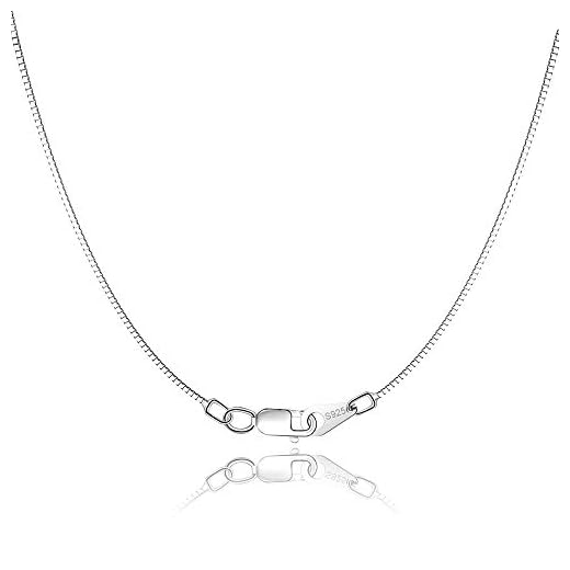 Jewlpire 925 Sterling Silver Chain for Women Girls 0.8mm Box Chain Lobster Claw Clasp - Italian Necklace Chain - Super Thin & Strong - Friendly Price & Quality 18 Inch