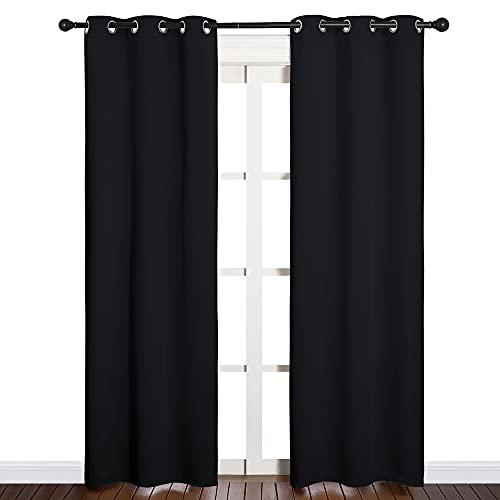 Image of NICETOWN Blackout Draperies Window Curtain Panels, Autumn /Winter Thermal Insulated Solid Grommet Blackout Curtains /Drapes for Cafe (Set of 2, 34 inches by 84 inches, Black)