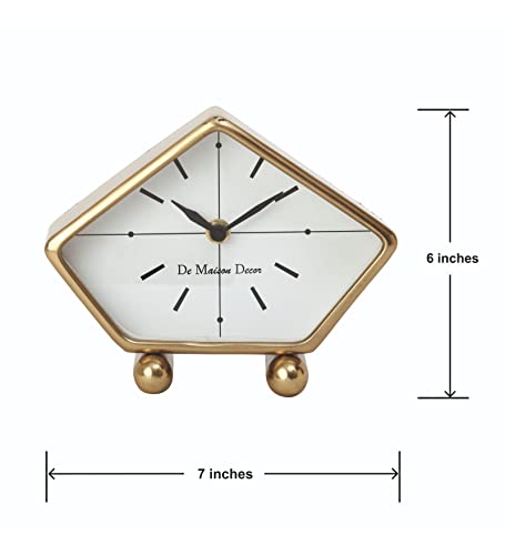 Image of Decor de Maison Handcrafted Marbellic Table Clock for Kids Room, Bedroom, Study Table, Office Desk, Classic Non-Ticking Tabletop Battery Operated Analog Desk Clock, Gold, Penta Time Clock