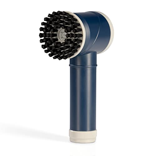 MAXXMEE elektrische Reinigungsbürste u.a. für Ledertaschen, Sofas, Leder-Schuhe, Sneaker, Autositze | kabellos | inkl. 3 Bürsten- Aufsätzen [blau-grau] Cover