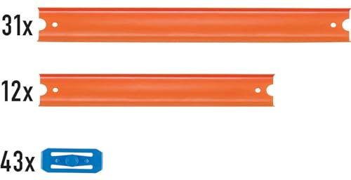 Hot Wheels Toy Car Mega Track Set Pack, 87 Component Building Parts for 40-ft of Track & 1:64 Scale Vehicle