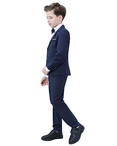 Yavakoor Boys Formal Wedding Slim Fit Suit Set Complete Outfit, Navy Blue(Bowtie), 7 #TOP1