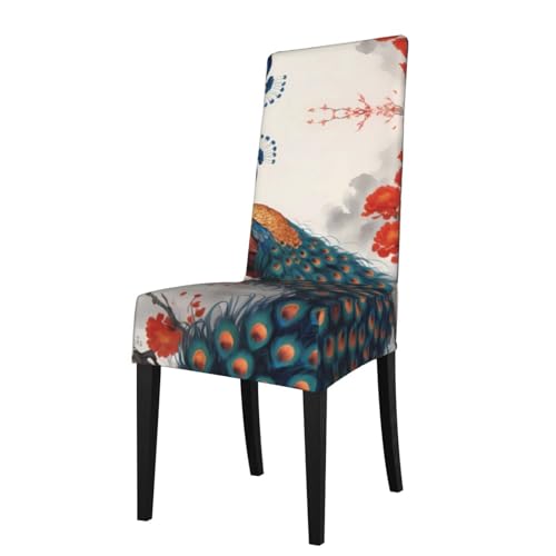 WZYWHJ Funda extraíble para silla de comedor con estampado de plumas de pavo real, cómoda y suave, elástica para cocina, sala de estar y cena