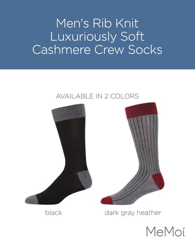 MeMoi Men's Rib Knit Luxuriously Soft Cashmere Crew Socks Dark Gray Heather 10-132