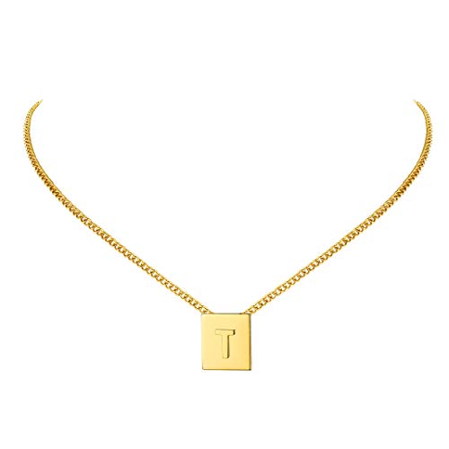 GoldChic Jewelry Gold Initial T Necklace for Women,Gold Letter Charm Necklace, Square Initial Charm Necklace,Adjustable Chain, Great for Layering Gold Letter for Necklace