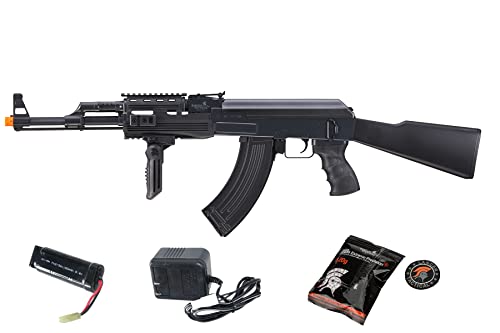 400 FPS Airsoft AK47 RIS AEG Airsoft Metal Rifle with Fixed Rifle Stock, Battery and Charged Included- Color Black