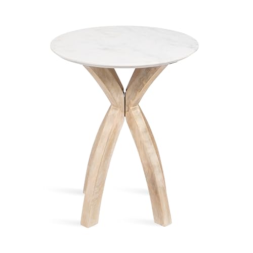 Kate and Laurel Soleyn Coastal Wood and Authentic Marble Side Table, 20 x 20 x 24, White Marble and Light Natural, Round Marble End Table for Use as Bedroom Nightstand or Living Room Accent by Kate and Laurel - Used condition - Image 4