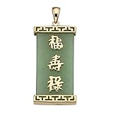 Gold Tone over Sterling Silver Genuine Green Jade Good Luck Prosperity and Long Life Charm Pendant