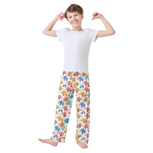 ALAZA Cute Elephants Pajamas Bottoms with Pockets Comfy Pjs Sleepwear Elastic Waistband Pajamas Pants Lounge Pants for 6-14 Years2