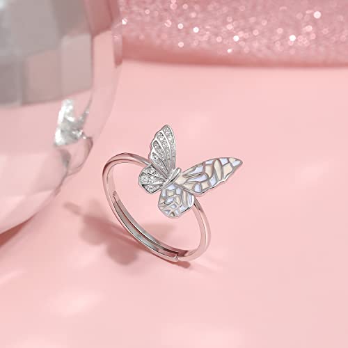 Bague de papillon en argent sterling ajustable pour femmes