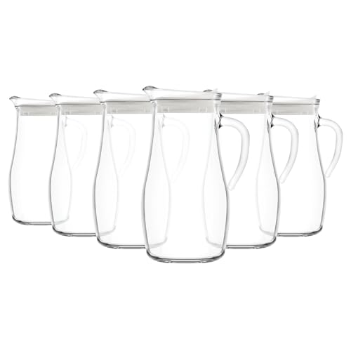 Image of LAV 1.8L Misket Glass Water Jugs with Silicone Lid - Clear/White - 6x Large Kitchen Juice Milk Iced Tea Drinks Fridge Pitcher Dispenser Container Carafe Bottle