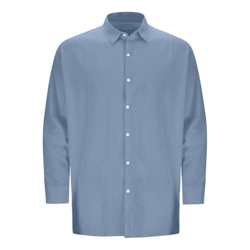 Camisas Manga Larga Hombre Slim Camisas Informales de Verano Camisas Hombre Manga Larga Lino Cuadros O Rayas Camisas Hombre Manga Corta Algodon oA-Azul Claro,XXL