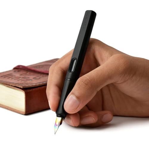 Image of Qalam Kaari Black Fountain Ink Pen With Refill Converter Pump | Elegant Plastic Body Fountain Pen with Fine Nib(0.5mm) | Zero Ink Leakage Smooth Writing Ink Pen