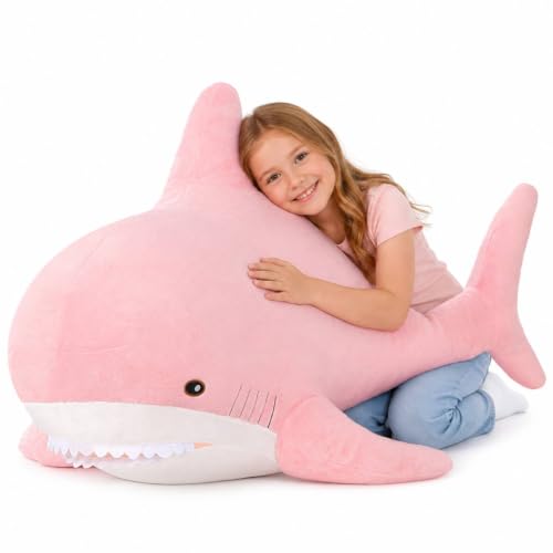 Image of MorisMos Giant Shark Stuffed Animal Plush, Large Stuffed Shark Toy, Soft Shark Pillow for Kids Boys Girls Birthday Christmas, 51inch, Pink