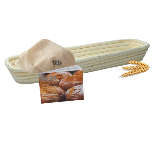 Banneton à Pain - Fabriqué à la main à partir de rotin 100% naturel - panier à pain pour les professionnels et les boulangers amateurs, y compris les instructions et l'insert en lin (Baguette 43 cm)