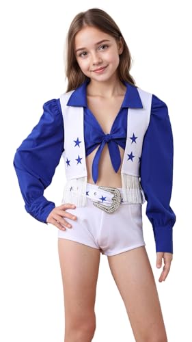 Disfraz para niñas de animadora Star con 4 piezas azul y blanco