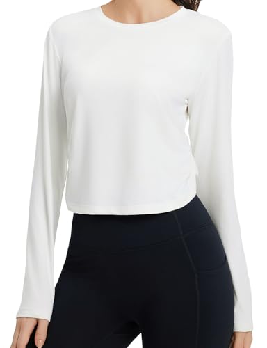 baleaf Women's Long Sleeve Crop Workout Tops Soft Athletic Running Gym Shirts Casual Quick Dry T-Shirt with Thumb Holes2