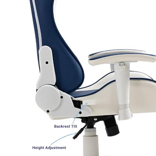 Image of Ant Esports 9077 Ergonomic Gaming Chair, Multifunctional Gaming Chair with Premium PU Leather Upholstery, 2D Armrest, Integrated Neck and Lumbar Support, & 180 Recline - White & Blue