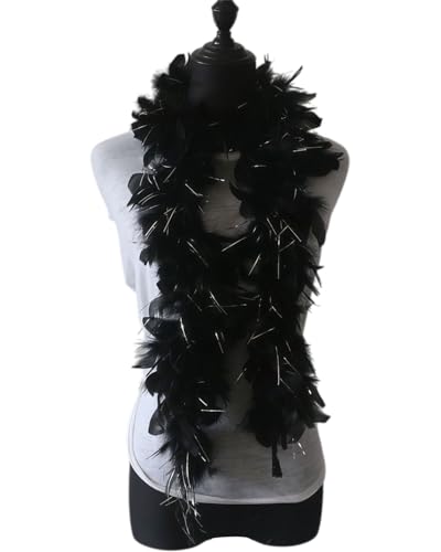 FDCGAS 1 pcs federboa,Federschal Kostüm Länge ca120 cm, Karneval, Halloween, Fasching, Kostüm, Theater,Mottoparty(Schwarz+Silberlinie)