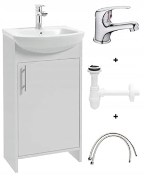 Foto di Deftrans Lavabo con mobiletto 46,5 x 24,5 x 84 cm, lavabo con mobiletto, colore bianco, con mobiletto e lavabo 45 cm