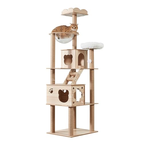 猫タワー キャットタワー 猫ベッド休憩所 多機能キャットタワー 木製猫家具 猫のジャンプ台 展望台 360°透明宇宙船 多頭飼い 転倒防止ベルト付き 安定 頑丈 組立簡単 清掃が容易で 多くの工程があります 省スペース 簡単に登れる 多機能ペット用品(50