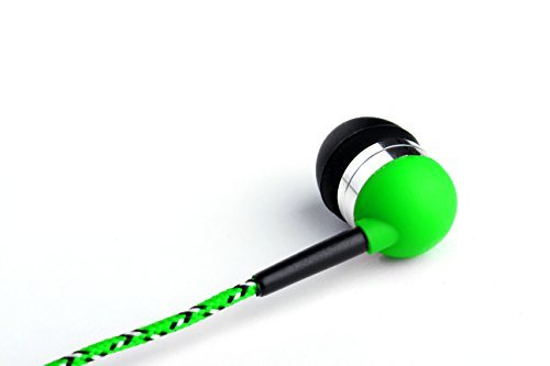 Tweedz Durable, Tangle-Free Neon Green Earbuds - in-Ear Headphones with Braided Fabric Wrapped Cords and Noise Isolating Ear Buds