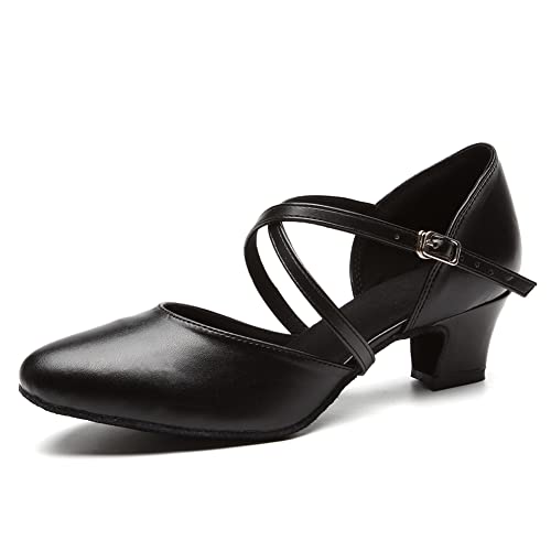 VCIXXVCE Chaussure de Danse de Salon Latine Femme à Bout Fermé Noir Escarpins de Danse Caractère avec Bretelles Croisées,EU 39 Cover