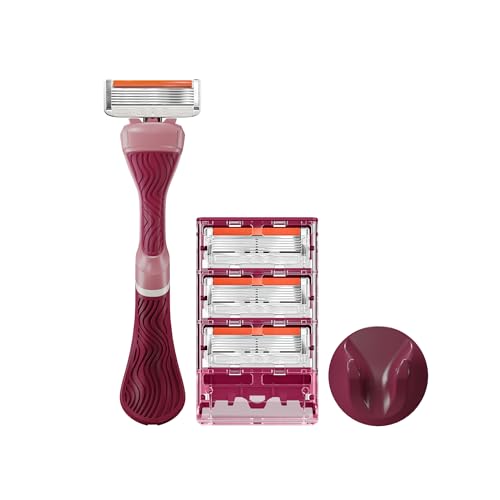 Dollar Shave Club For Women | 1 Maroon Wavy Grip Handle 4 Razor Refills 1 Shower Hanger | Razors for Women Womens Razors for Shaving