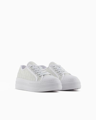Armani Exchange Women's Jacquard All Over Monogram Logo Sneaker, Op.White/Light Grey, 10