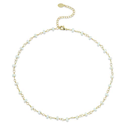 Collier ras du cou plaqué or 18 carats chaîne fine et pendentif perle moderne