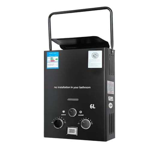 Calentador de agua de gas, 16 kW, GLP, gas propano, 6 L, portátil, calentador de agua caliente, calentador de agua caliente, caldera instantánea sin depósito, para camping, caravanas y hogar (con asa)