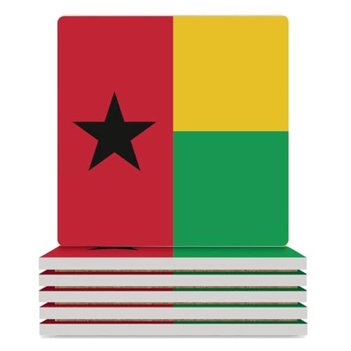 Lot de 6 sous-verres en céramique avec drapeau national de la Guinée-Bissau pour la protection de table, décoration de table basse pour la maison et la cuisine