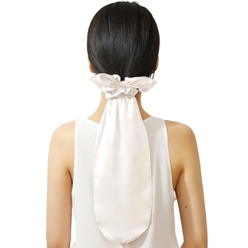 Image of LILYSILK 100% Silk Bonnet for Sleeping & Daily Usage, 2-in-1 Silk Hair Ties with Silk Scrunchies for Long and Curly Hair Elastic Adjustable for Women Ladies and Girls Ivory