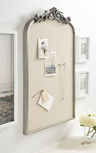 Image of Kate and Laurel Arendahl Arch Pinboard; Silver; 19 x 31; Framed Arched Ornate Vintage Pinboard for Unique Display; Organization; and Decor Options