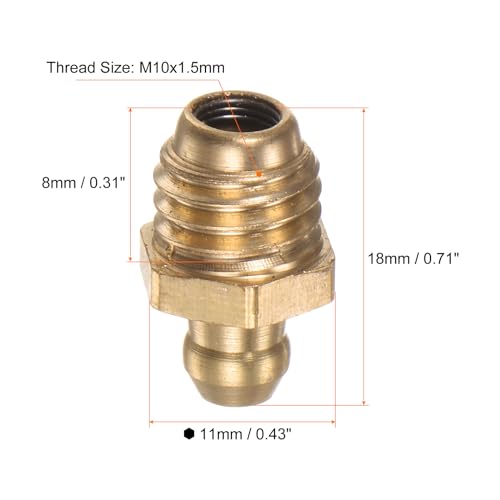 Image of HARFINGTON 15pcs Brass Straight Grease Fitting M10x1.5mm Metric Thread Hydraulic Grease Nipple Accessories for Car