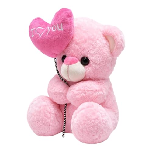 Image of Cute Cute Pink Teddy Bear with inchI Love You inch Heart Balloon | Soft Plush Toy for Kids & Romantic Gift for Girlfriend | Hugable Stuffed Animal | 27 cm
