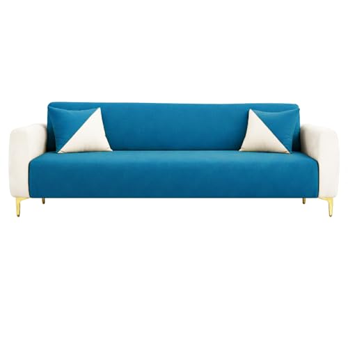 Image of Opera 3 Seater Fabric Sofa Set | Soft Velvet Upholstery, Sturdy Wooden Frame | Modern Sofa for Living Room, Hall & Office Spaces (Aqua Blue-Cream)
