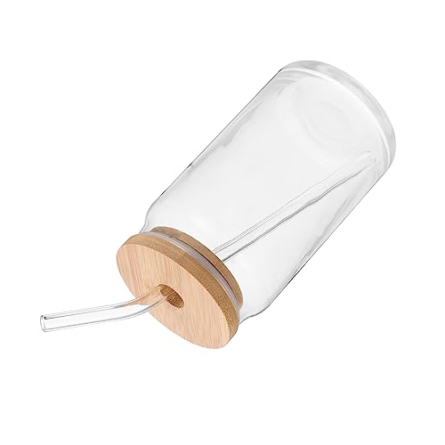 Cabilock Botella Transparente De Vidrio Para Leche y Zumos Con Tapa De Bambú y Pajita Ecológica Recipiente Reutilizable Para Bebidas Saludables