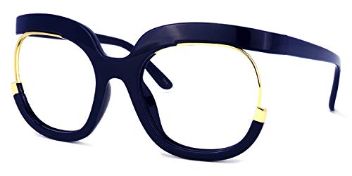 Voogueme Oversized Dark Blue Square Blue Light Blocking Glasses Clear Lens for Women Fredia OX739865-02