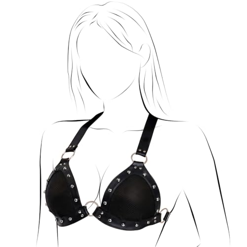 Harnais poitrine femme noir rose vert pour tenues BDSM et jeux de rôle