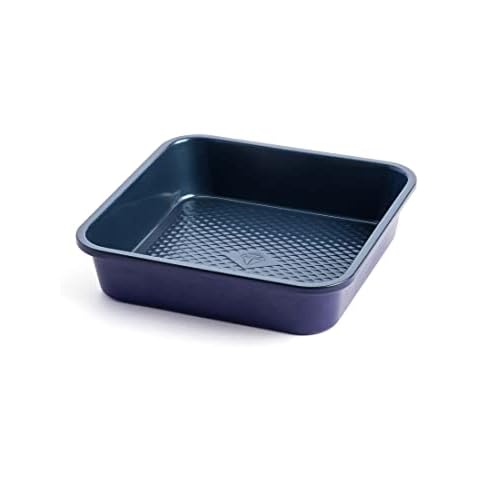 Blue Diamond Bakeware Diamond Infused Ceramic Nonstick, 20cm Square Cake Baking Pan, Dishwasher and Freezer Safe, PFAS-Free, Blue Cover