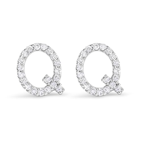 10K White Gold 1/10 Cttw Diamond 'Q' Initial Stud Earring
