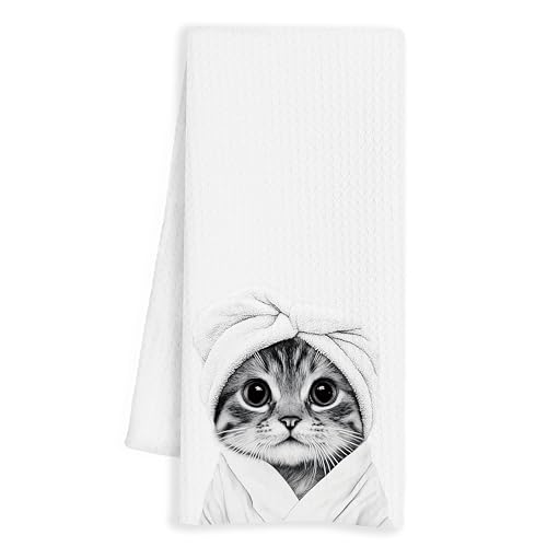 INDAJEDN Funny Cat Gifts Hand Towels Cute Tabby Cat Hand Towels for Bathroom Washroom Toilet Decor Funny Black and White Tabby Cats Bathroom Decor Cats Gifts for Women Lover 16x24 Inch