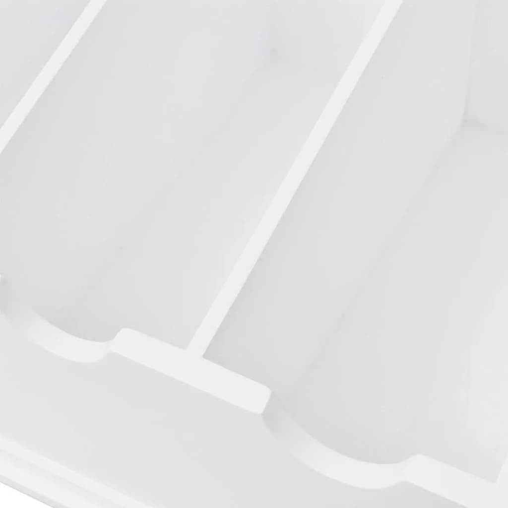 Cajón para cubiertos de madera de densidad media, color blanco, estilo barroco, con tapa de cristal, 47 x 27 x 21,5 cm, 4 compartimentos grandes, organizador para cubiertos, cuchillo