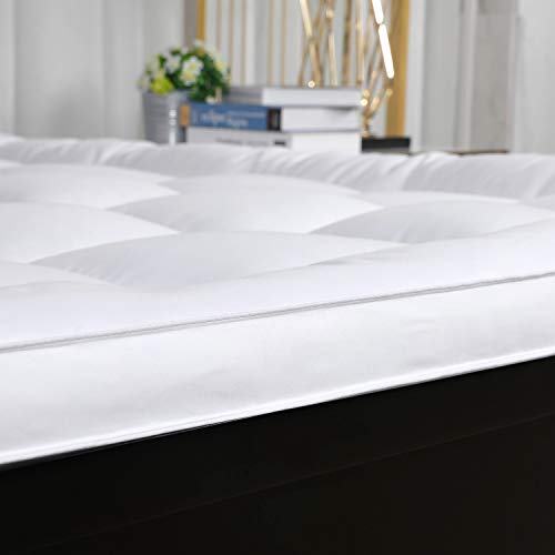 D & G THE DUCK AND GOOSE CO 2" Thick Mattress Topper King Size, Gel-Fiber Filled Bed Topper with Double Border Pillow Top Construction Guest Room