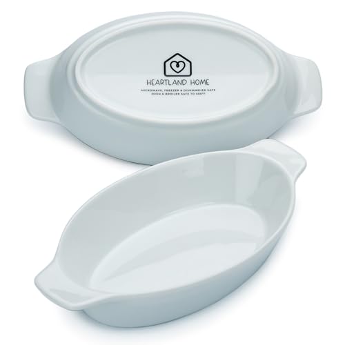 Heartland Home Mini cacerola de porcelana ovalada para gratinar (juego de 2 piezas). Plato para hornear gratinado Au de coliflor, cuencos divididos de plátano, platos de cacerola de una sola porción,